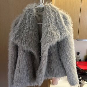 Women's Gray Faux Fur Jacket